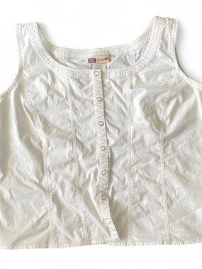 Faded Glory Women's L Vintage y2k White Cotton Snap Corset Style Sleeveless Top